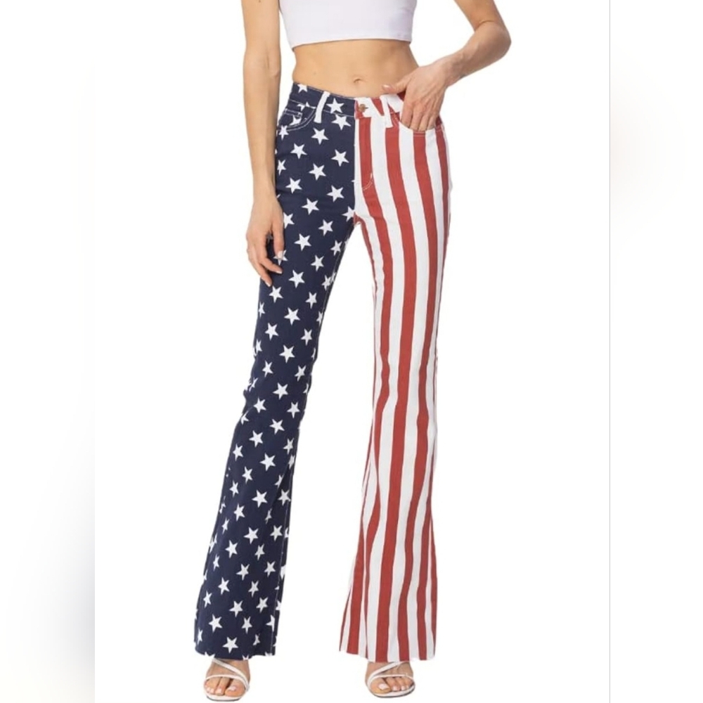 American Flag Patriotic Star and Stripe Flare Judy Blue Jean Pants
